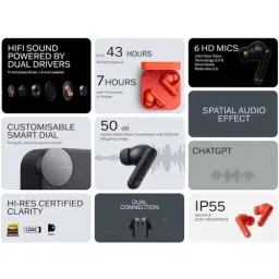 CMF by Nothing Buds Pro 2 Wirelesss earphones with HiFi sound, 50 dB Smart Active Noise Cancellation, 6 HD mics and Spatial Audio , Light Gray